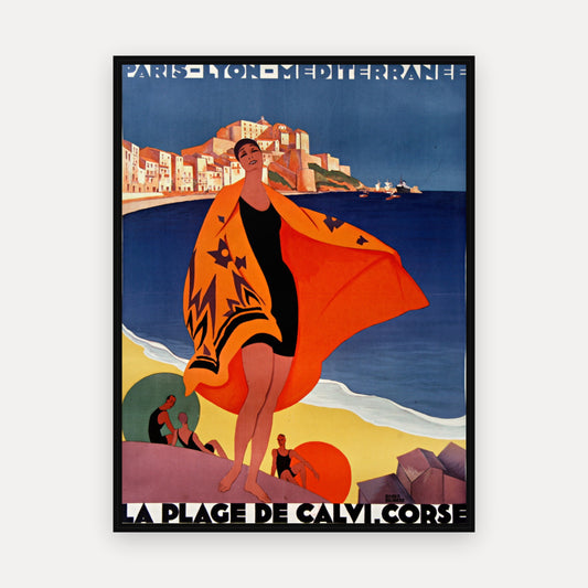 Paris, Lyon, Méditerranée, La Plage de Calvi-Corse · 1928 · Roger Broders - Vintage Poster Print