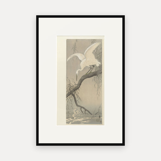 Egret on a Willow Branch · Ohara Koson · Japanese Woodblock Print