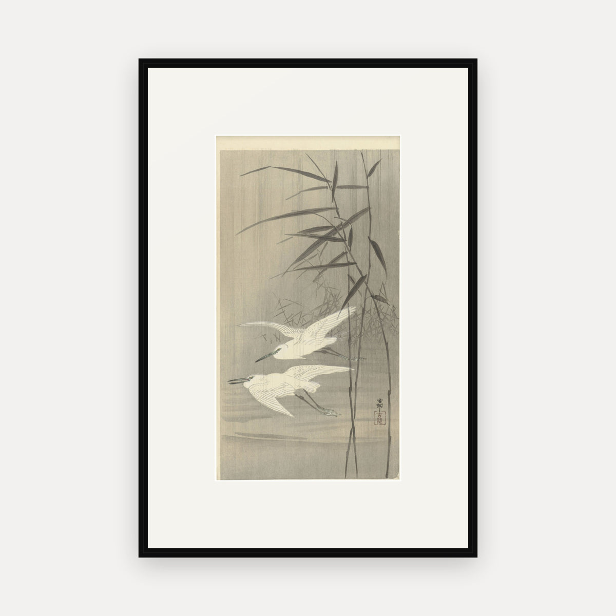 Two Egrets in Flight · Ohara Koson · Japanese Woodblock Print