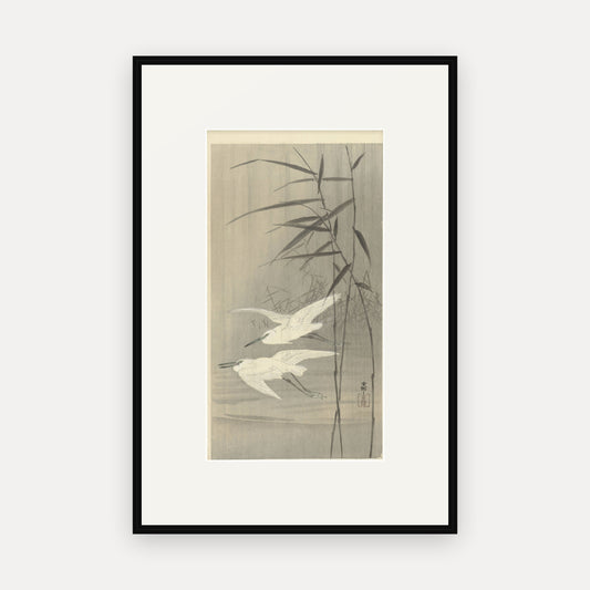 Two Egrets in Flight · Ohara Koson · Japanese Woodblock Print
