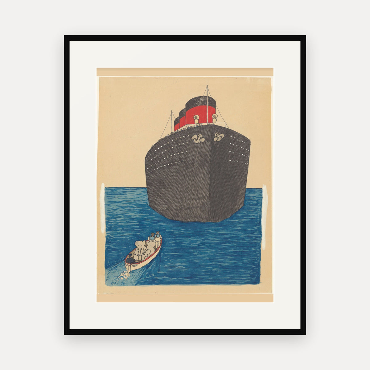 The Ocean Liner, Le voyage de Babar - mounted and framed print, front view