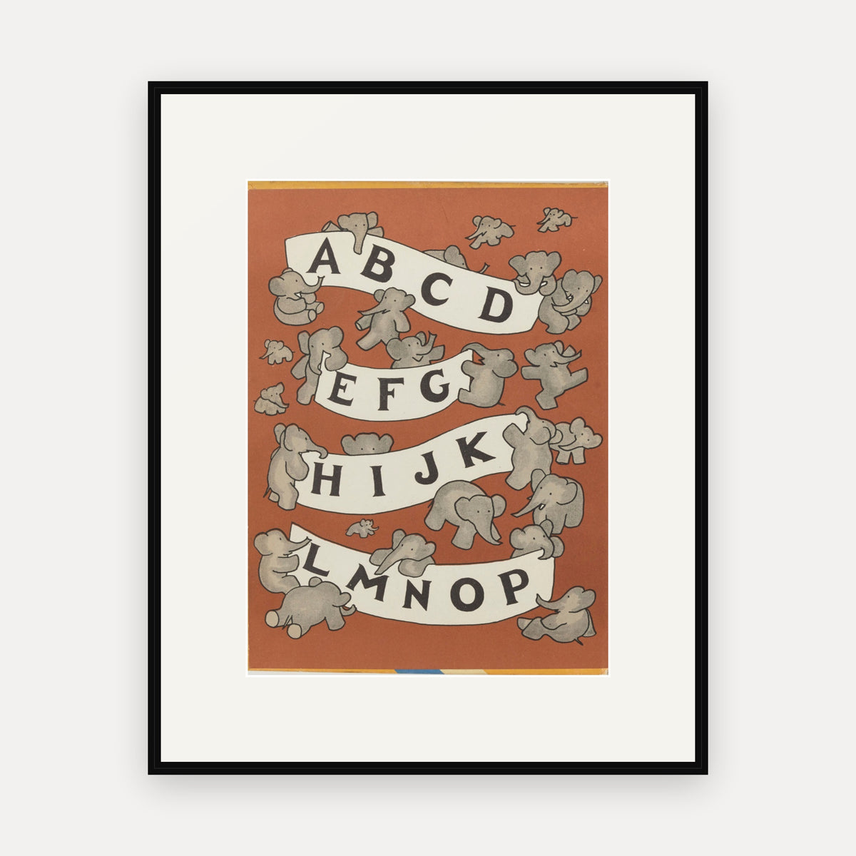 Alphabet Endpaper, A to P, ABC de Babar - mounted and framed print, front view