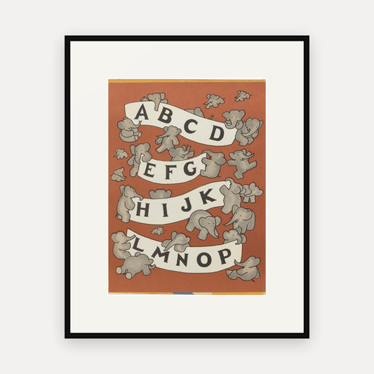 Alphabet Endpaper, A to P, ABC de Babar - mounted and framed print, front view