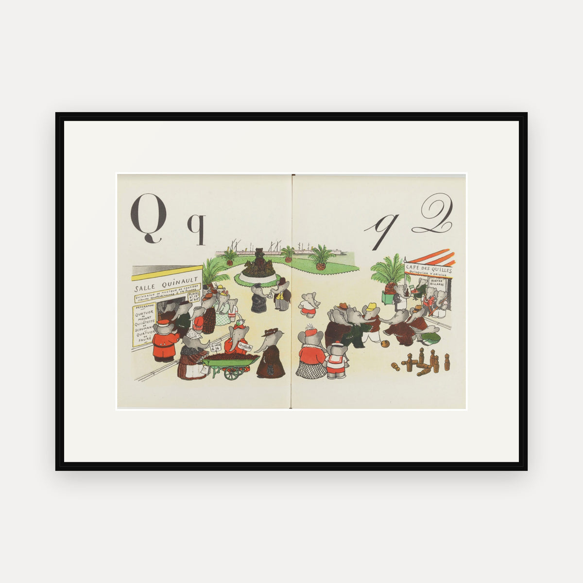 The Letter Q, ABC de Babar - mounted and framed print, front view