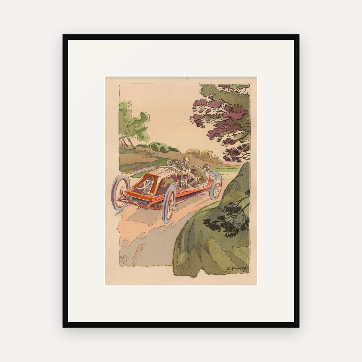 Circuit de la Sarthe 1906, Szisz in a Bend - Ernest Montaut framed print