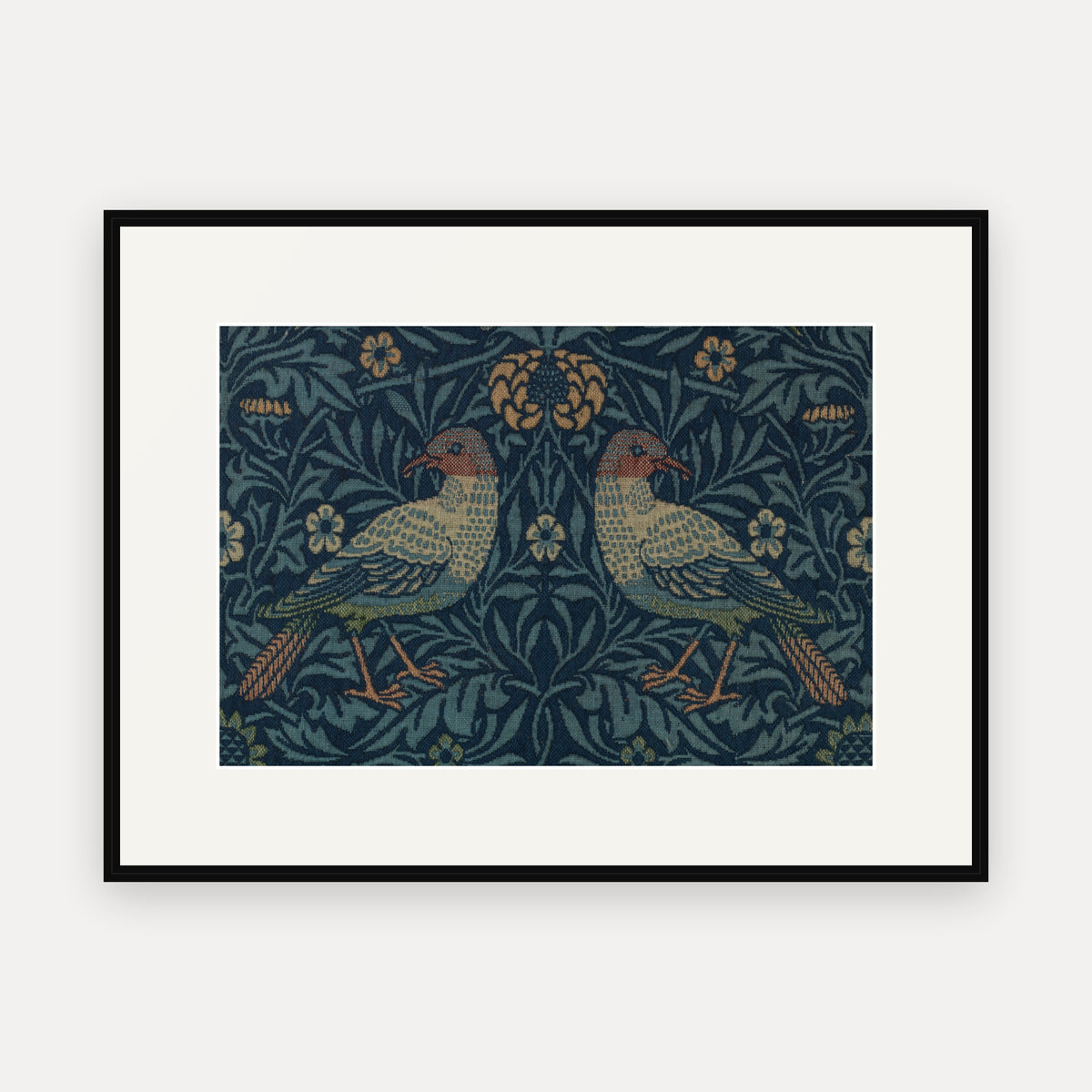 Bird, Perched, William Morris Textile Print - mounted and framed print, front view