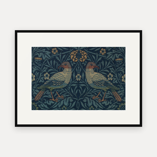 Bird, Perched, William Morris Textile Print - mounted and framed print, front view