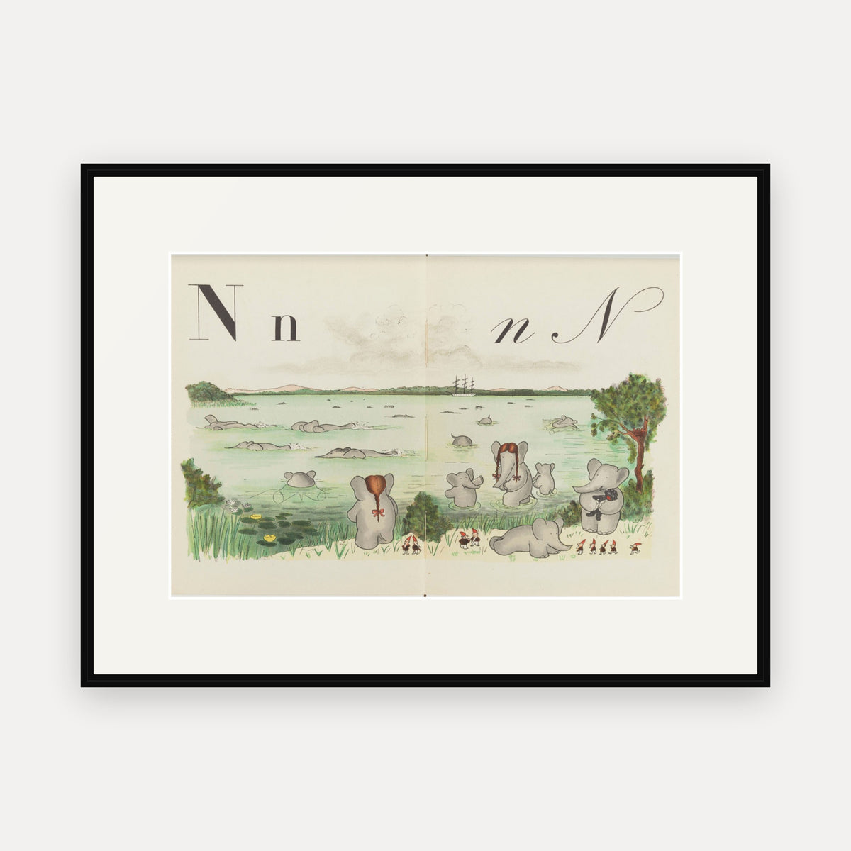 The Letter N, ABC de Babar - mounted and framed print, front view