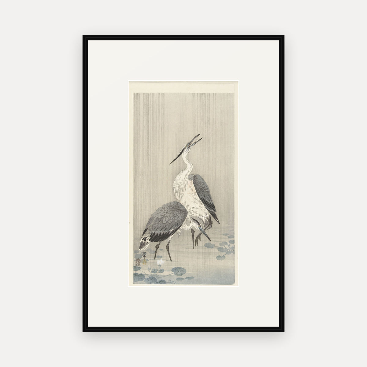 Two Herons in the Rain · Ohara Koson · Japanese Woodblock Print