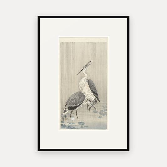 Two Herons in the Rain · Ohara Koson · Japanese Woodblock Print