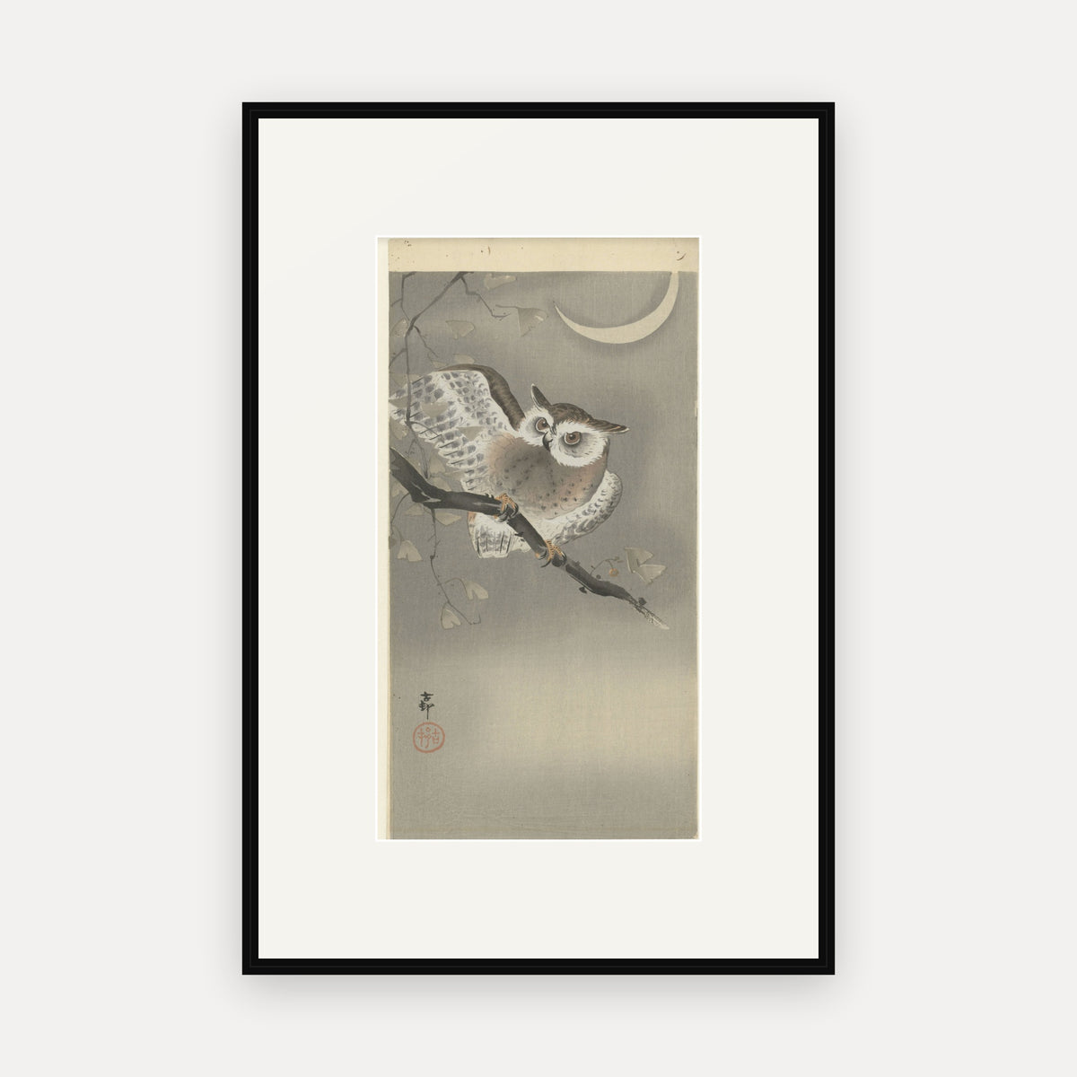 Owl in a Ginkgo Tree · Ohara Koson · Japanese Woodblock Print