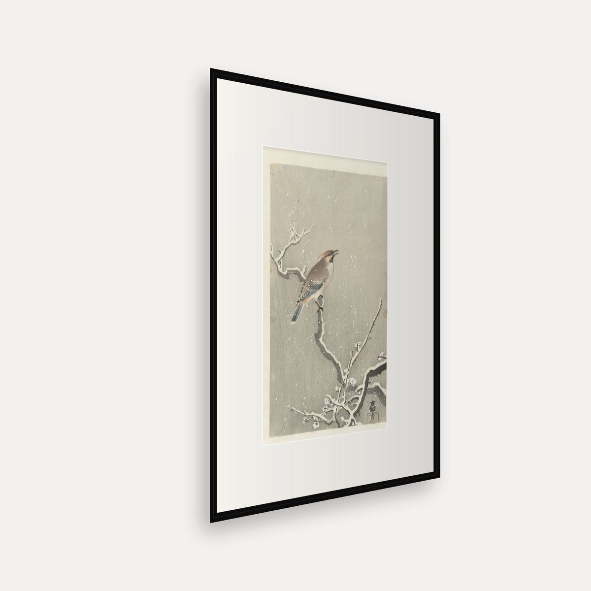 Waxwing on a Snowy Branch · Ohara Koson · Japanese Woodblock Print