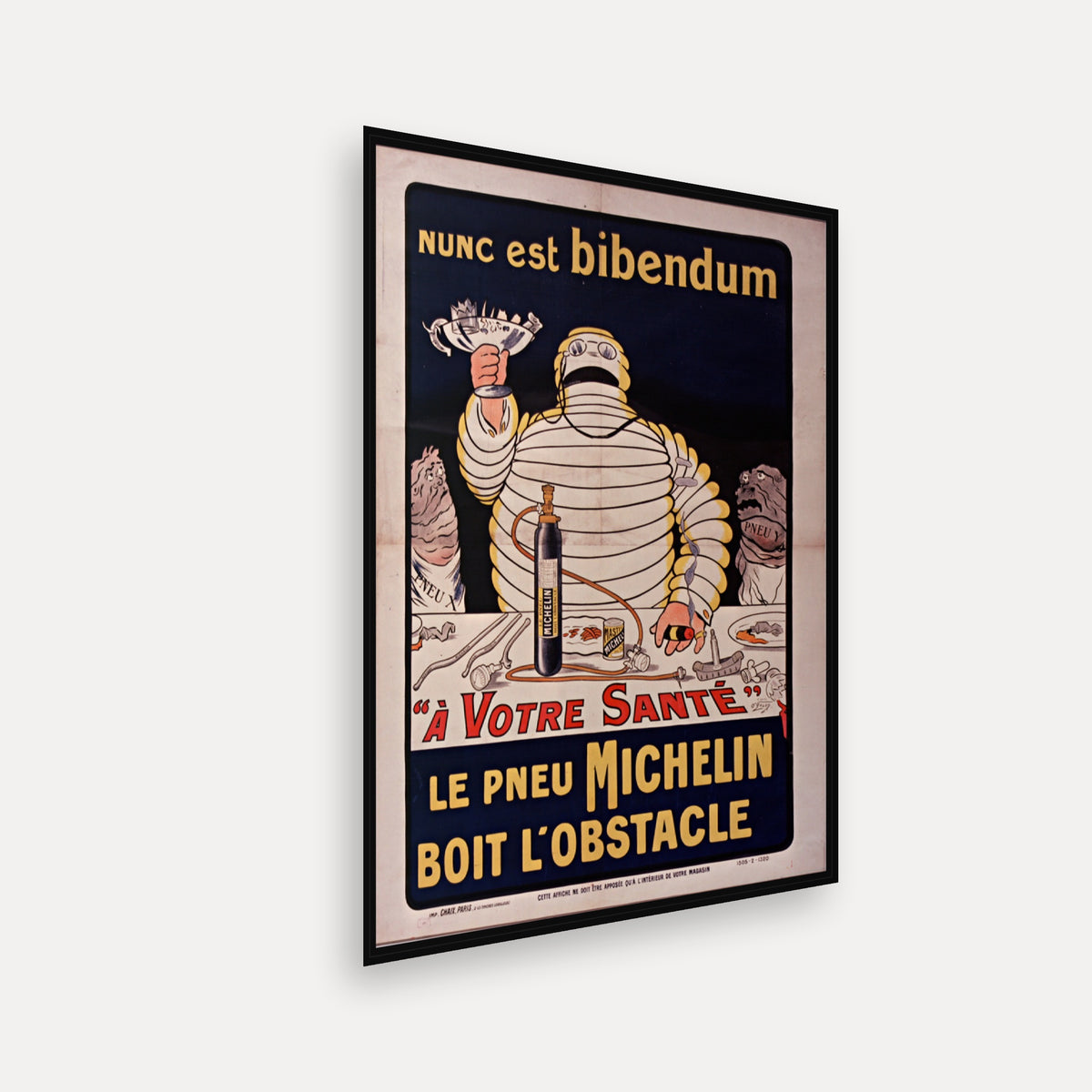Nunc est Bibendum "A votre santé". Le pneu Michelin boit l'obstacle · 1913 · Marius Rossillon - Vintage Poster Print