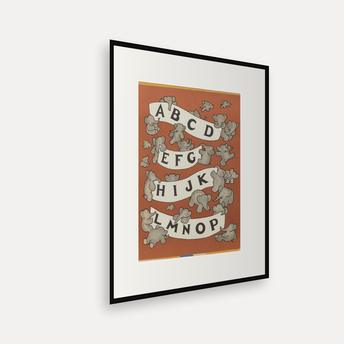 Alphabet Endpaper, A to P, ABC de Babar - mounted and framed print, angled view