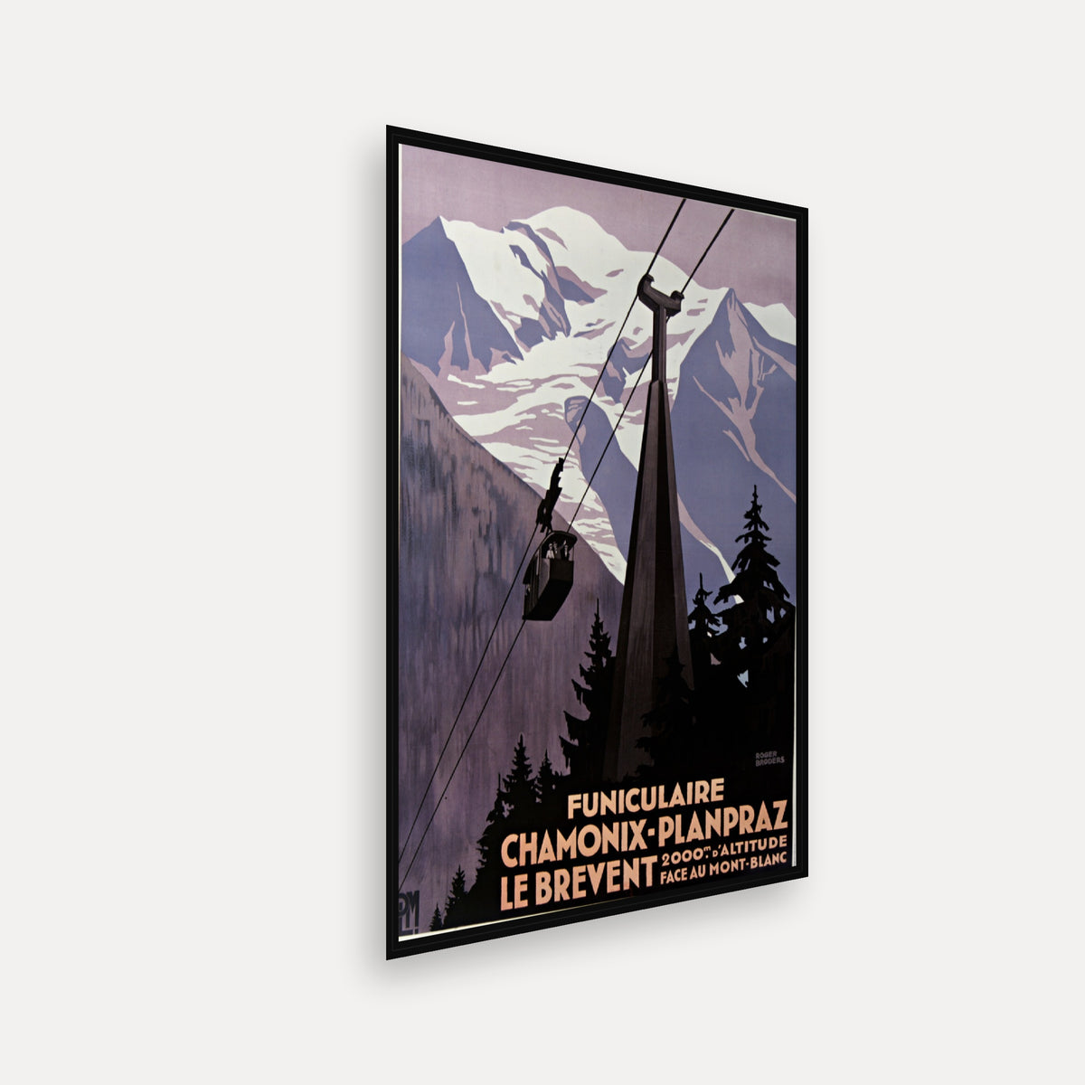 PLM Funiculaire Chamonix-Planpraz. Le Brevent, 2000 m d'altitude face au Mont Blanc · 1928 · Roger Broders - Vintage Poster Print