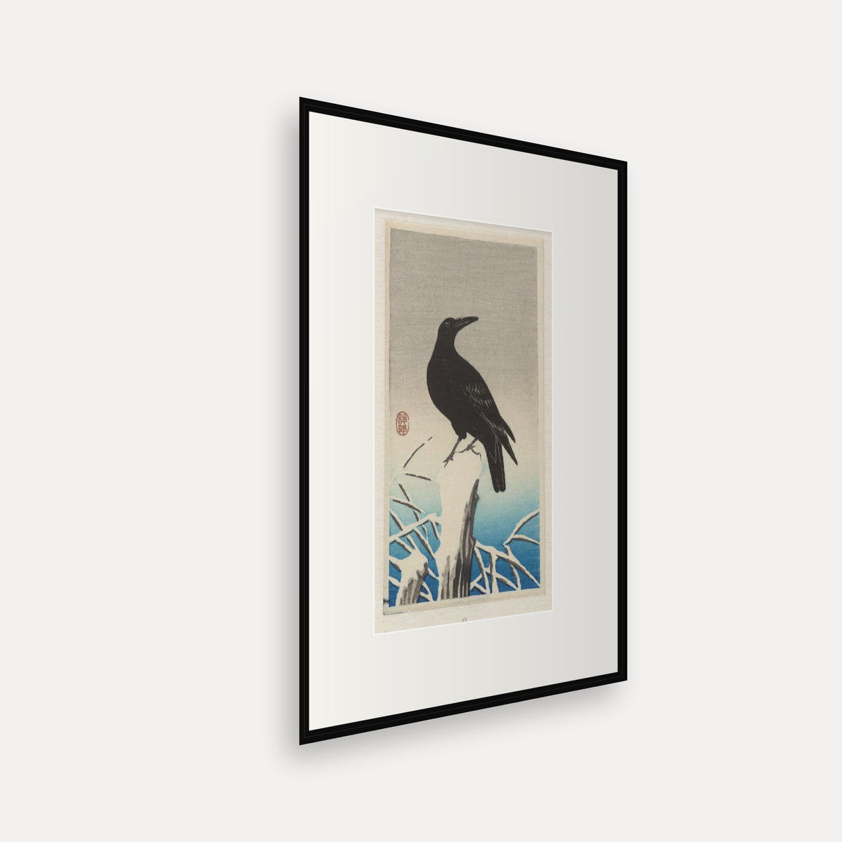 Crow on a Snowy Stump · Ohara Koson · Japanese Woodblock Print