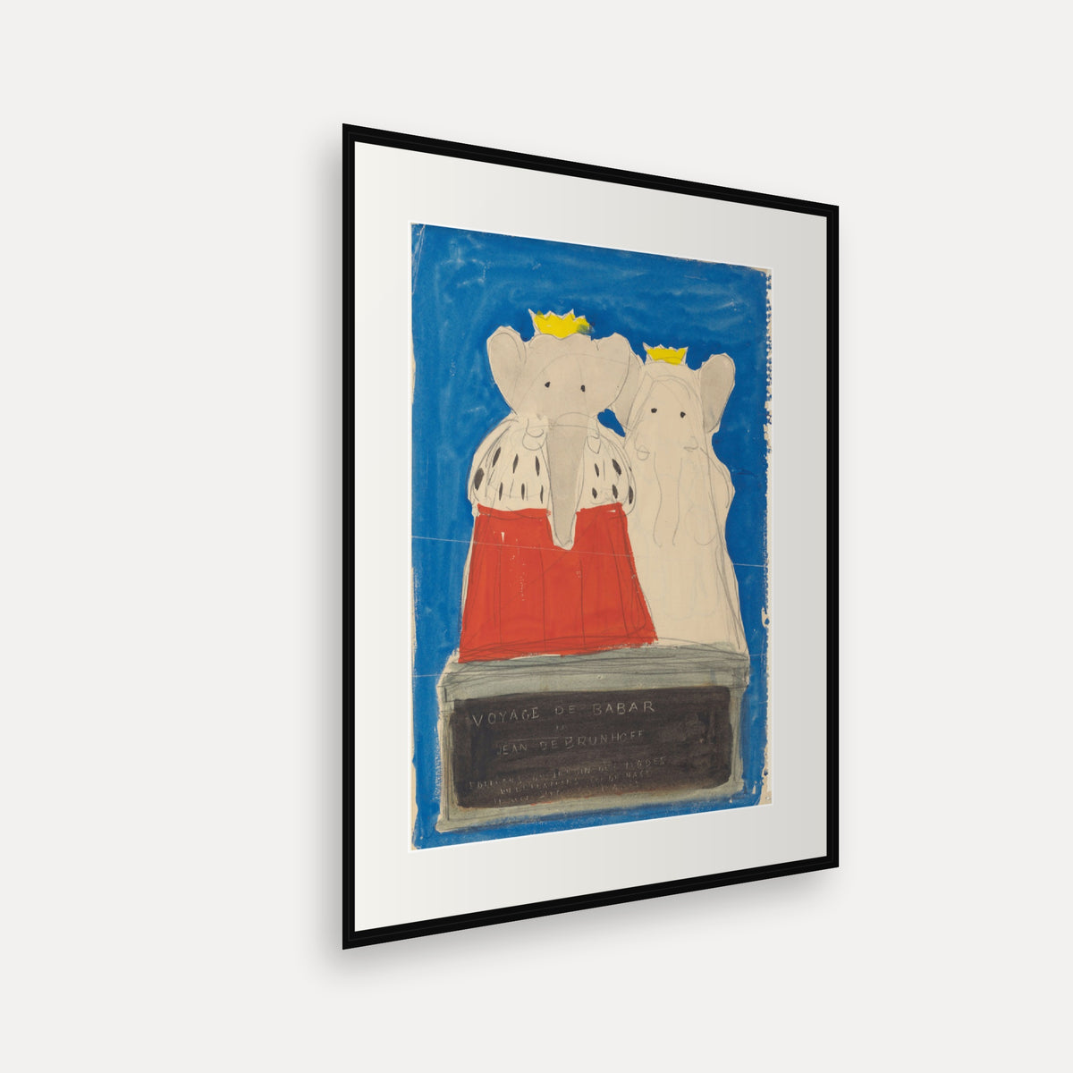 King Babar and Queen Céleste, Le voyage de Babar - mounted and framed print, angled view