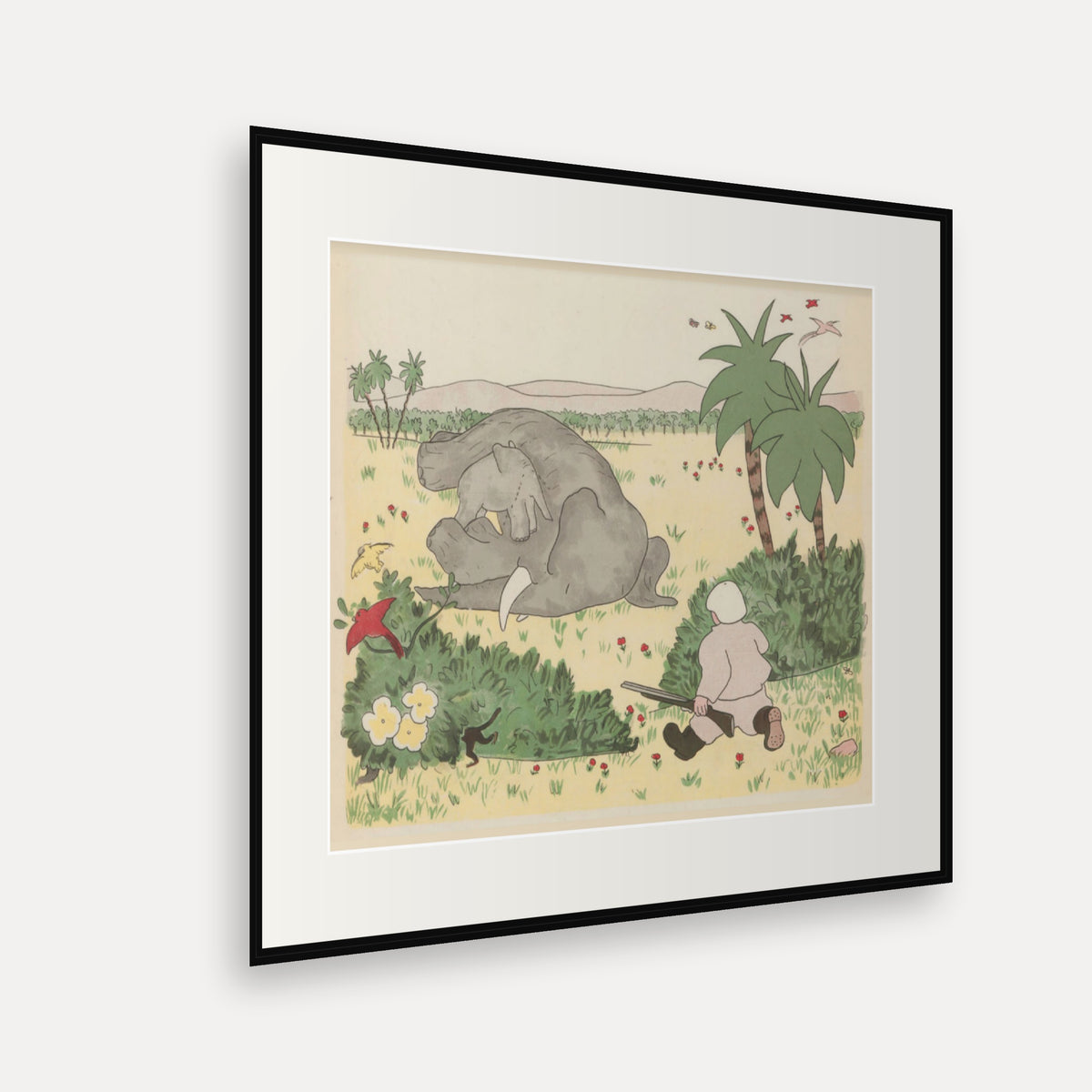 The Hunter in the Great Forest, Histoire de Babar - mounted and framed print, angled view