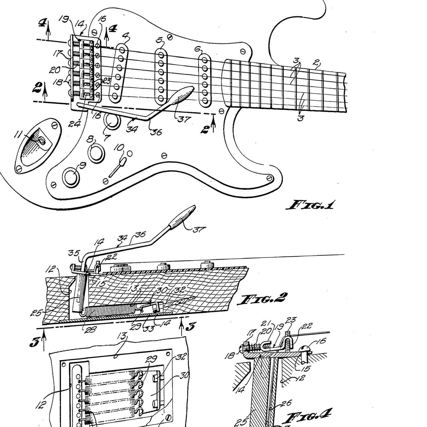 Fender Stratocaster 1954 Guitar Patent Print