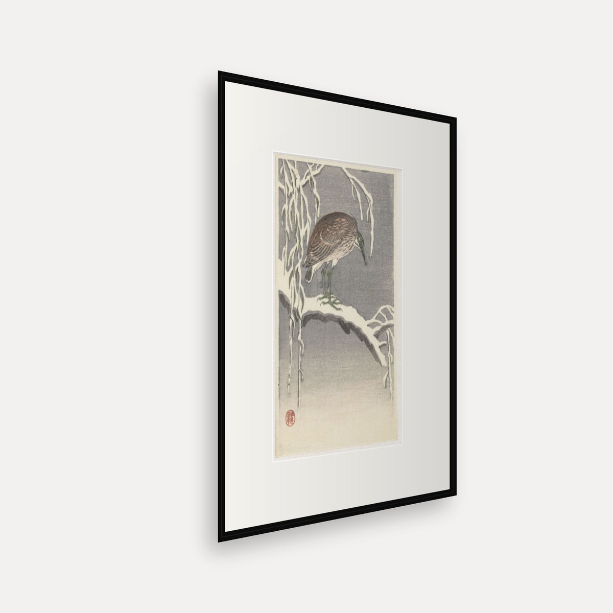 Heron on a Snowy Willow · Ohara Koson · Japanese Woodblock Print
