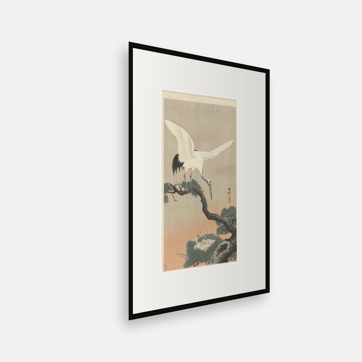 Crane on a Pine Branch · Ohara Koson · Japanese Woodblock Print