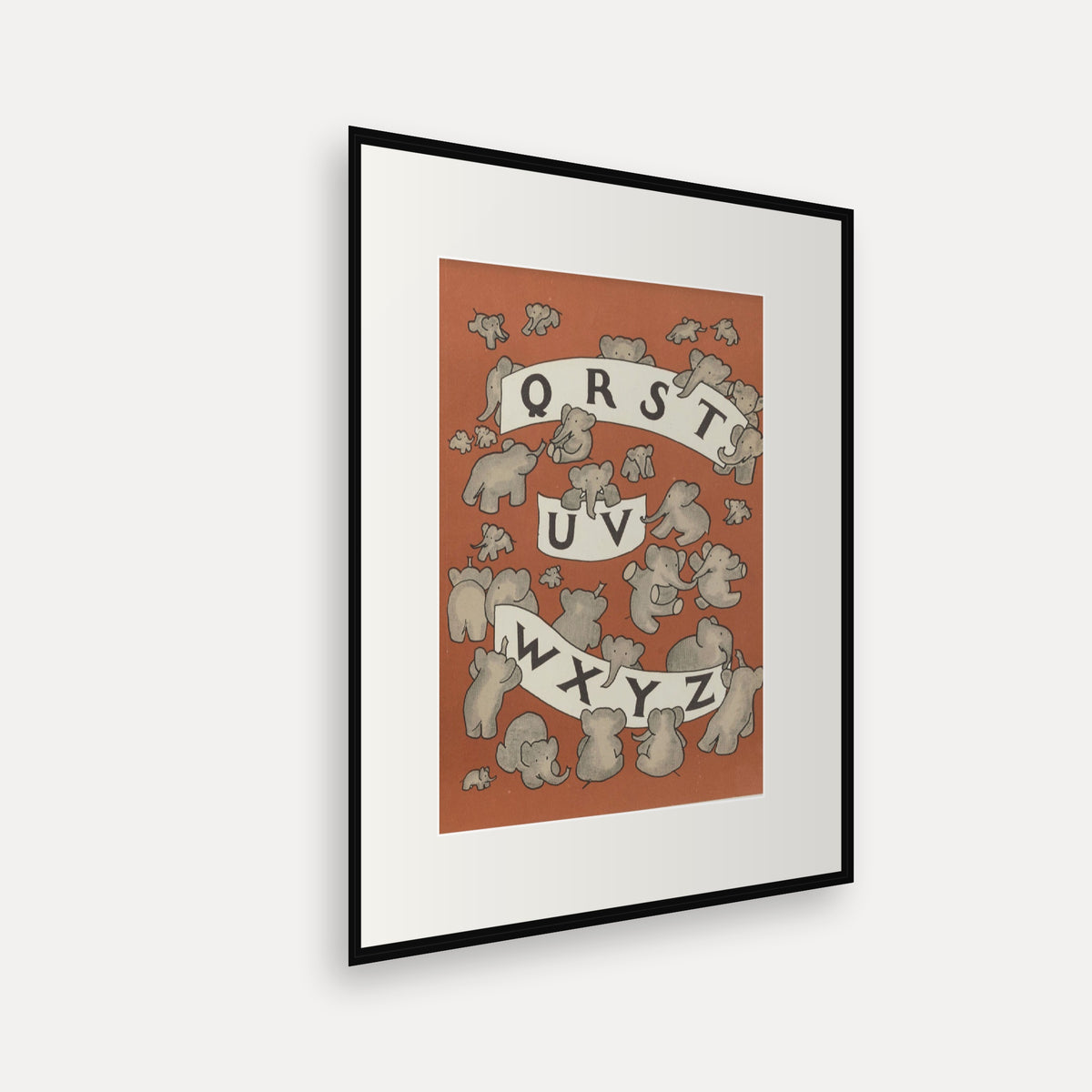 Alphabet Endpaper, Q to Z, ABC de Babar - mounted and framed print, angled view