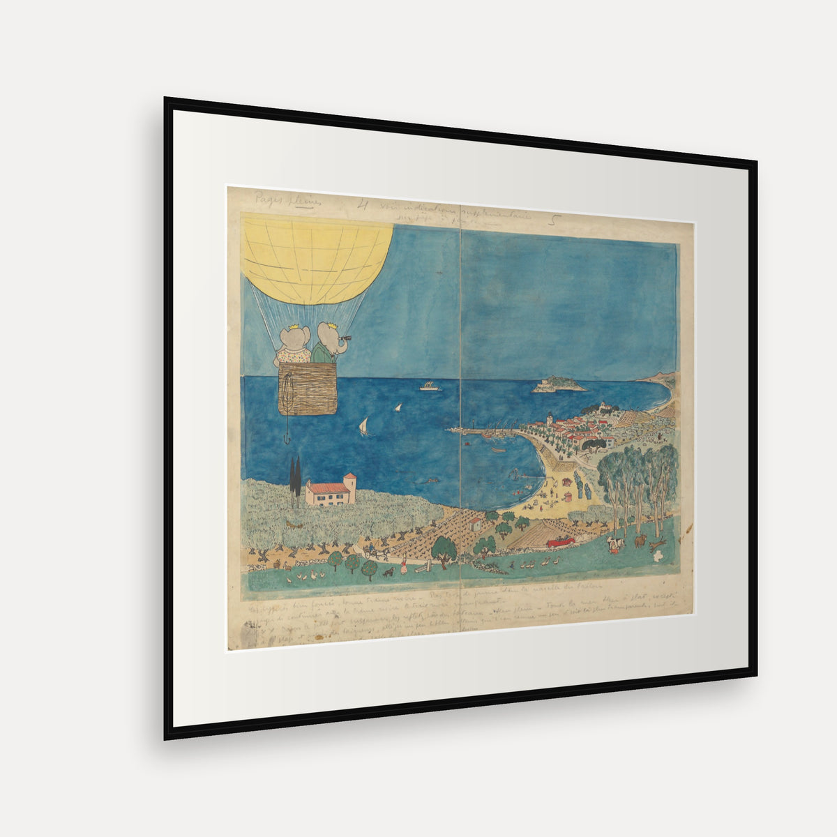 The Balloon over the Sea, Le voyage de Babar - mounted and framed print, angled view