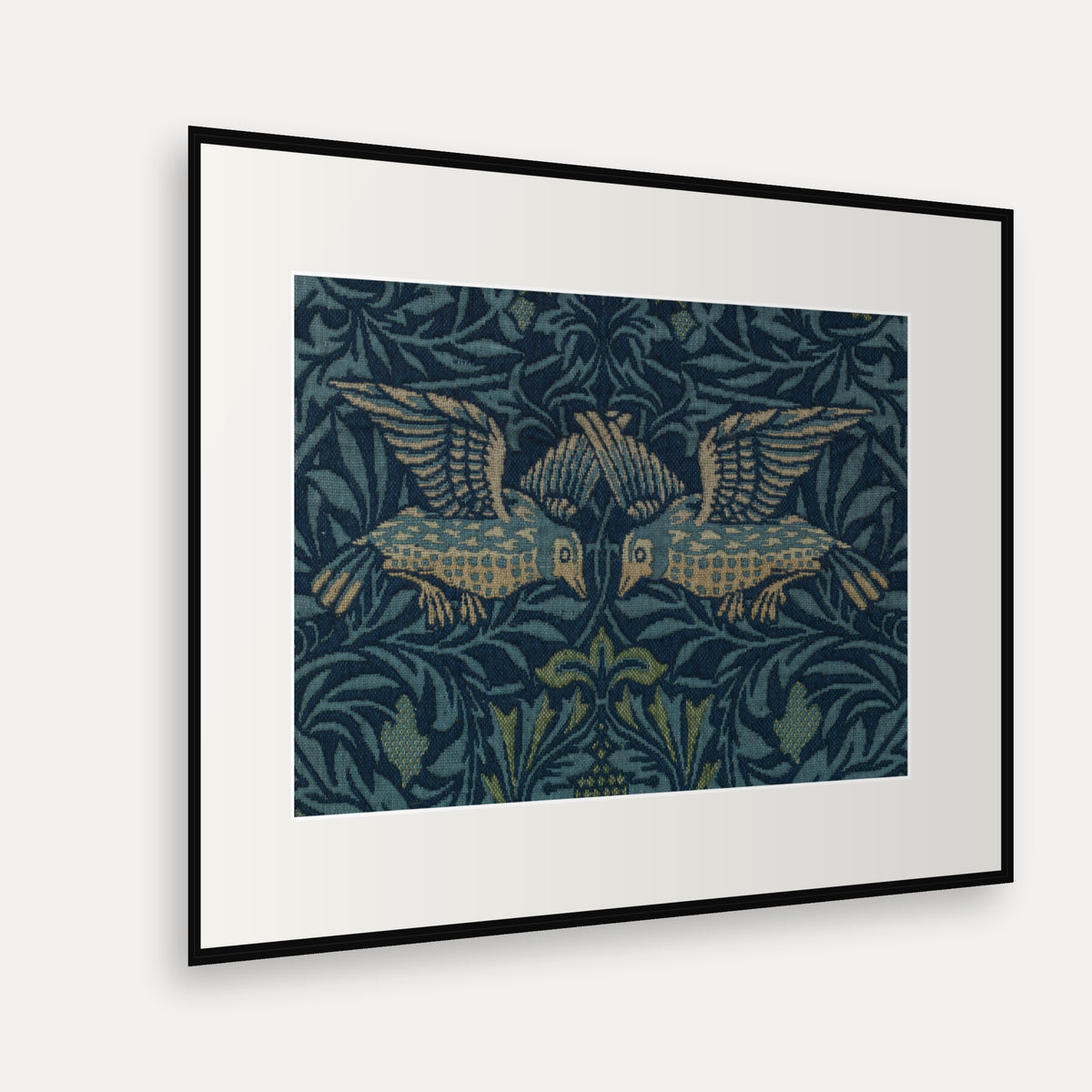 Bird, In Flight, William Morris Textile Print - mounted and framed print, angled view