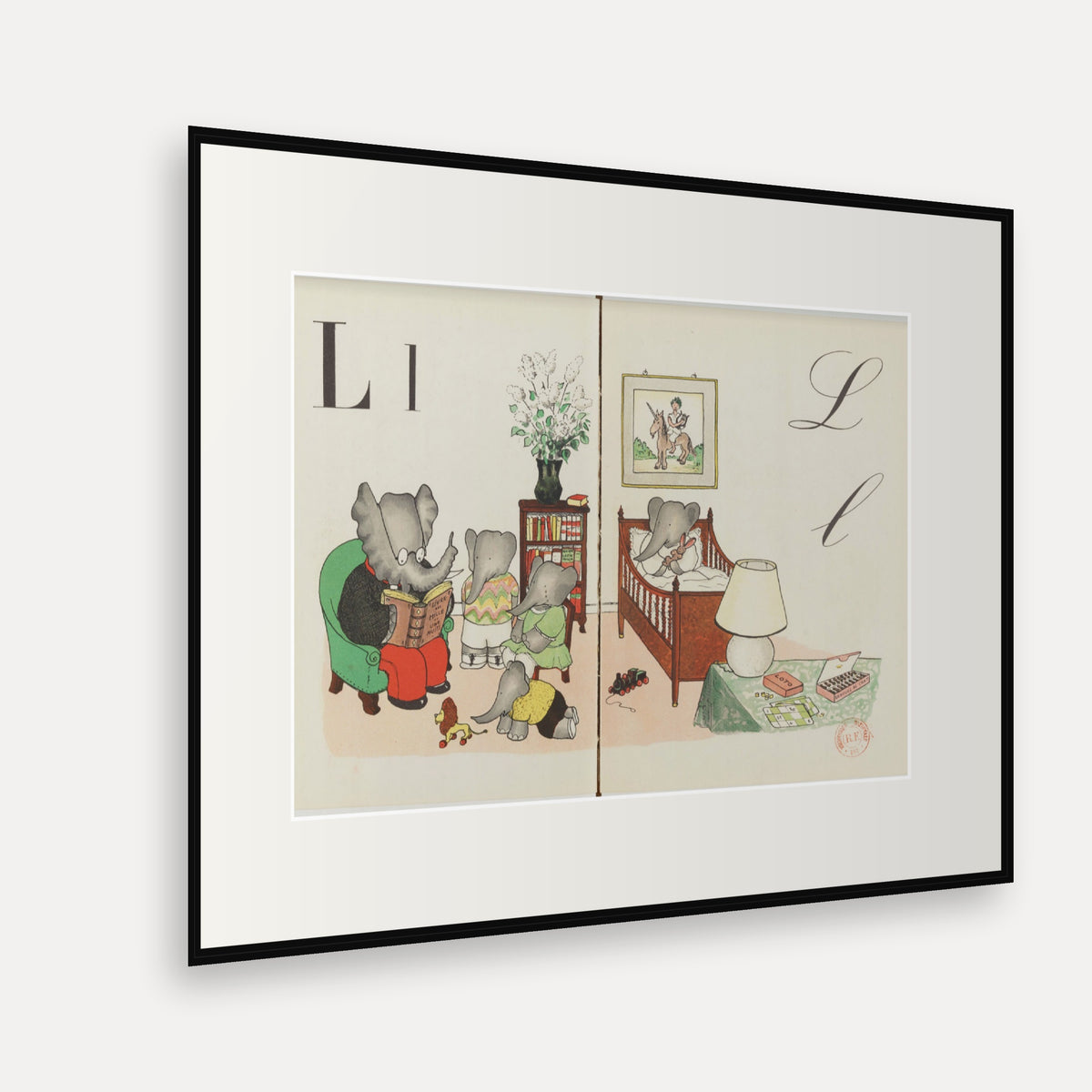 The Letter L, ABC de Babar - mounted and framed print, angled view