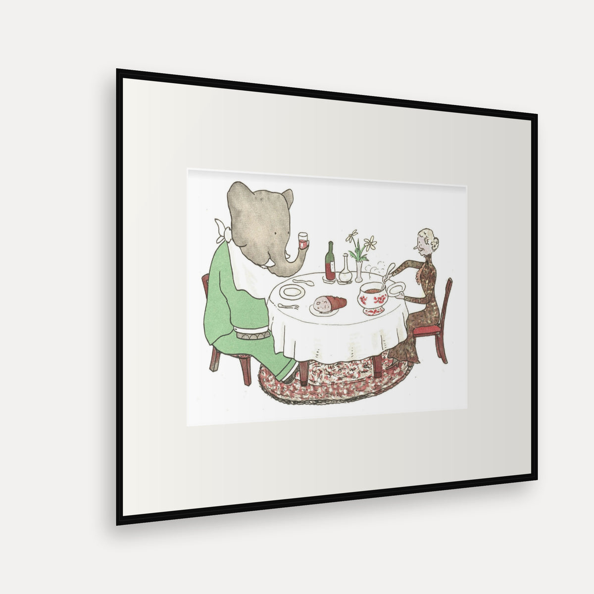 Dinner with the Old Lady, Histoire de Babar - mounted and framed print, angled view