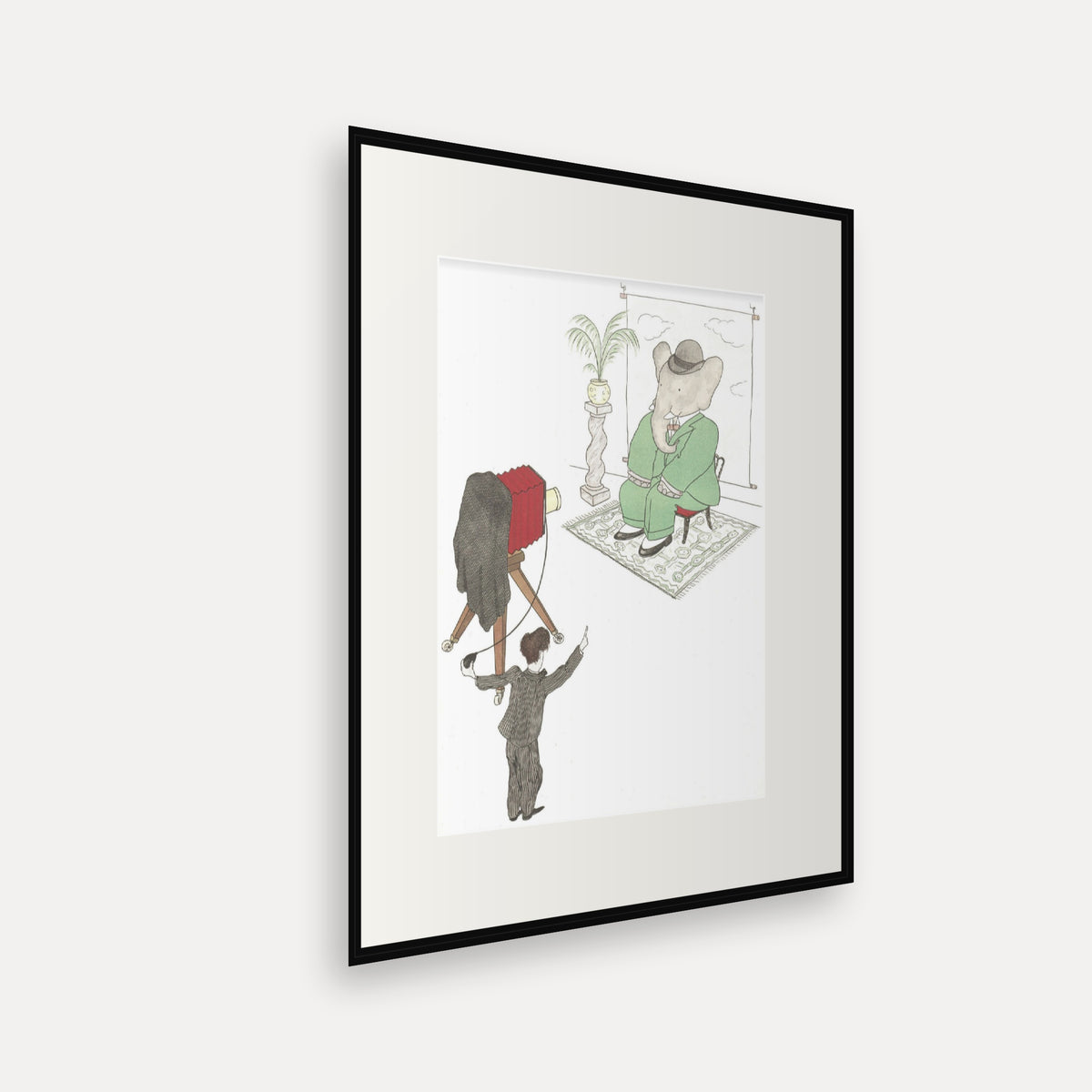 Babar Has His Photograph Taken, Histoire de Babar - mounted and framed print, angled view