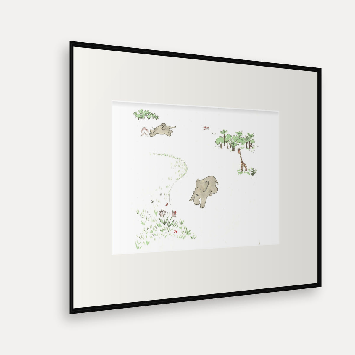 Babar Runs to the Town, Histoire de Babar - mounted and framed print, angled view