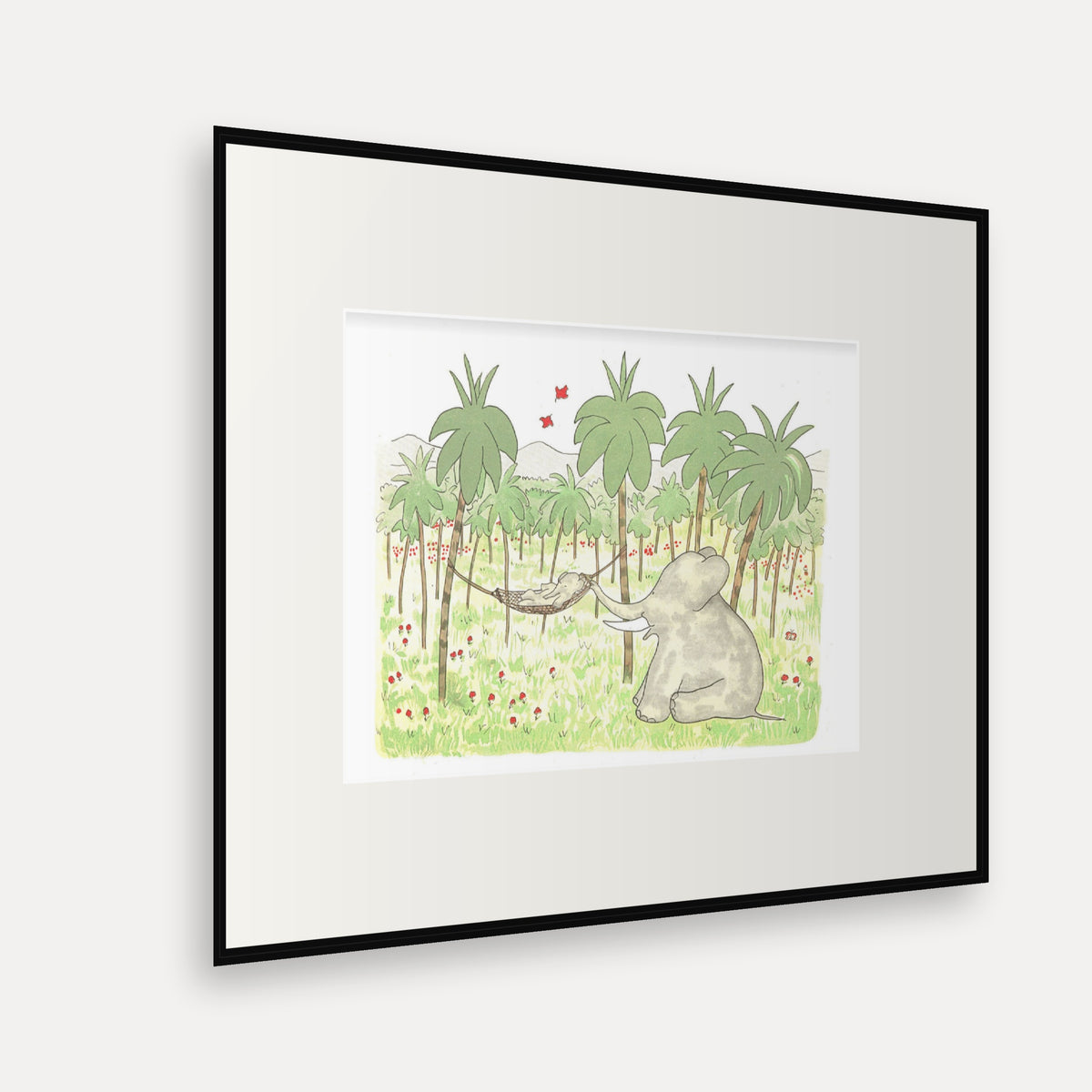 The Little Elephant in His Hammock, Histoire de Babar - mounted and framed print, angled view