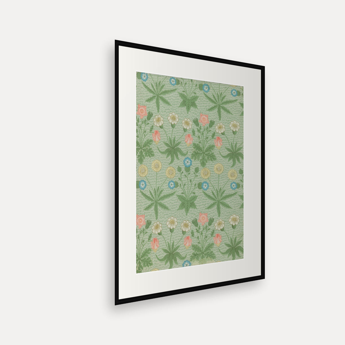 Daisy, Green, William Morris Wallpaper Print - mounted and framed print, angled view