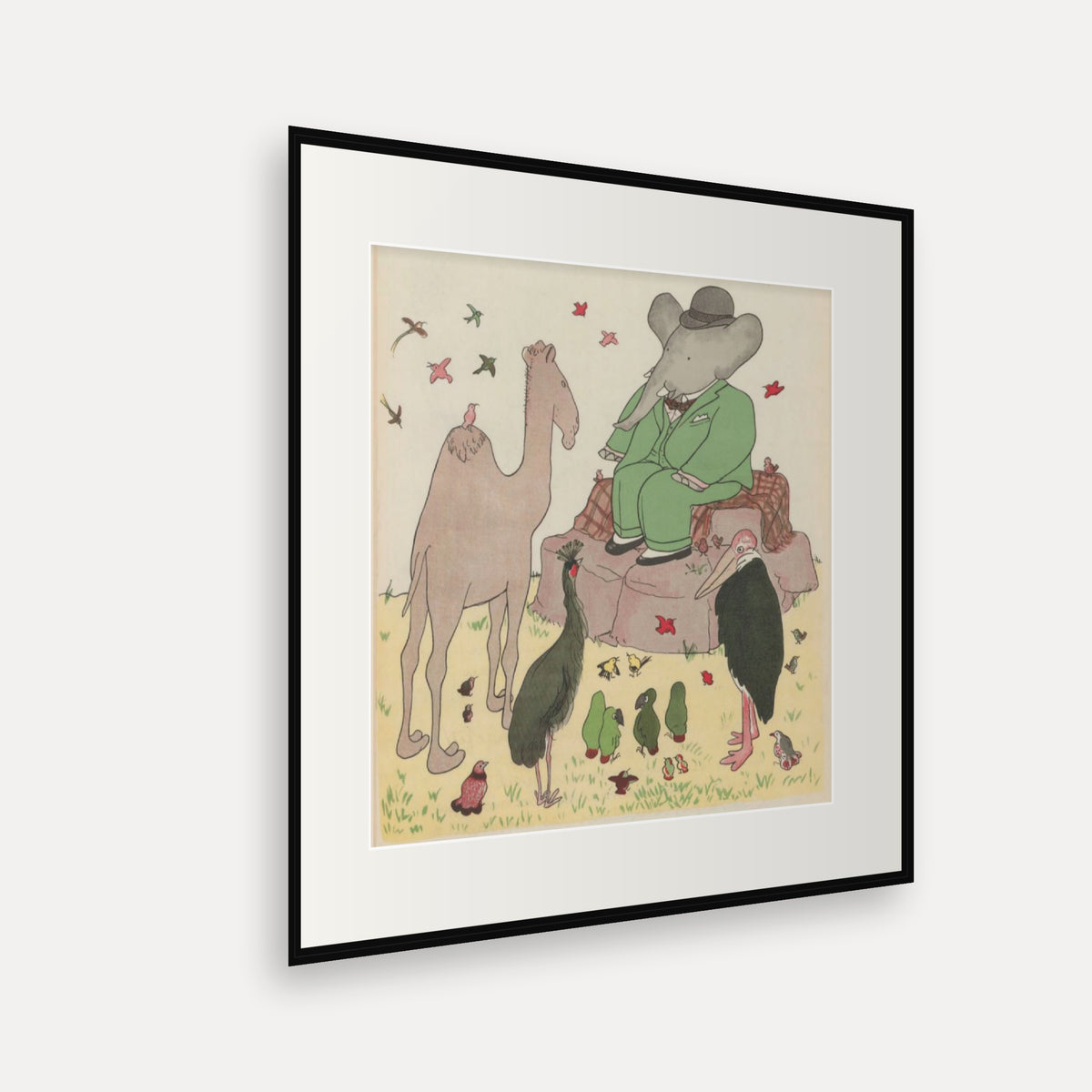 Babar, the Camel and the Birds, Histoire de Babar - mounted and framed print, angled view