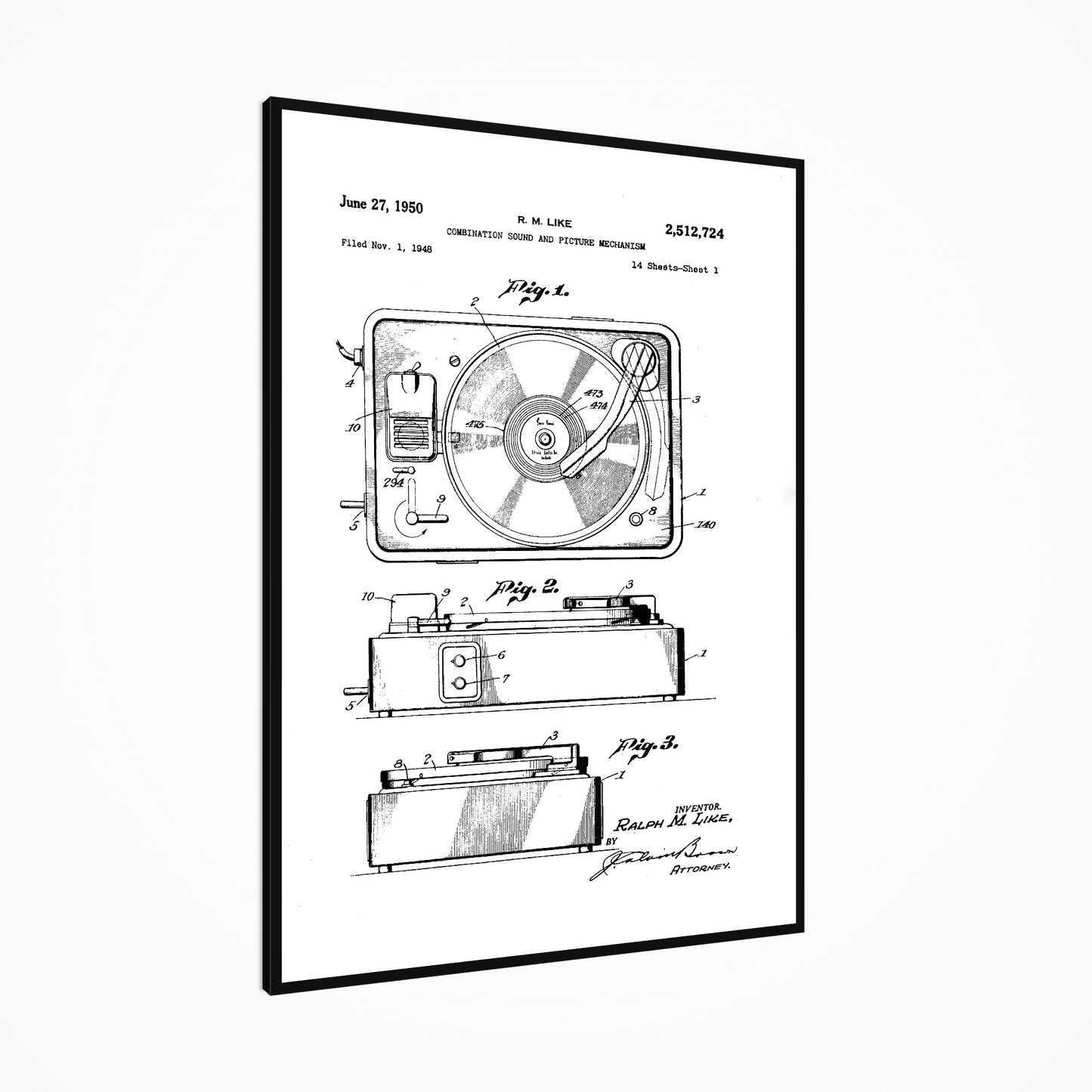 Record Player 1950 Patent Print