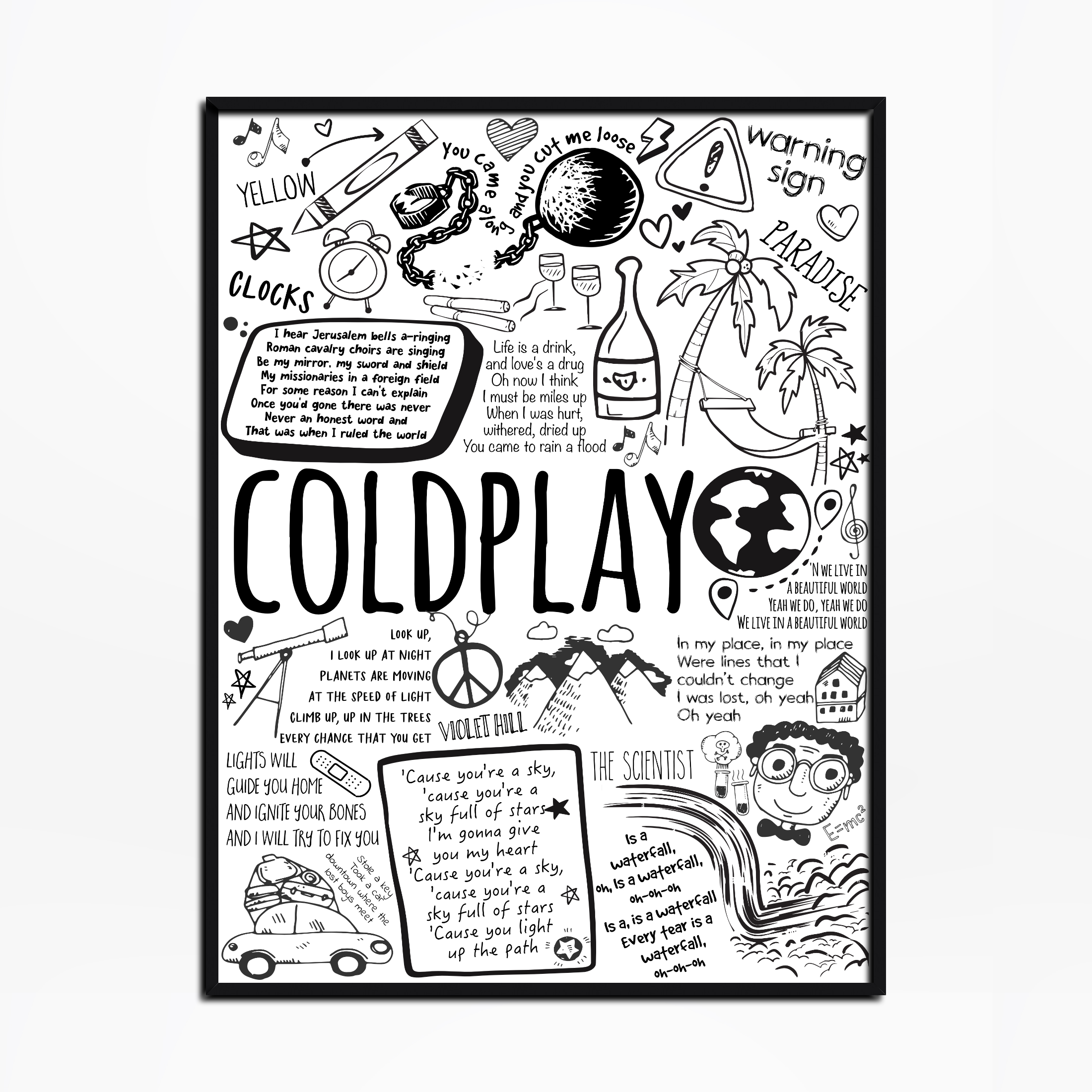 Coldplay lyric album poster featuring illustrations and lyrics – The ...