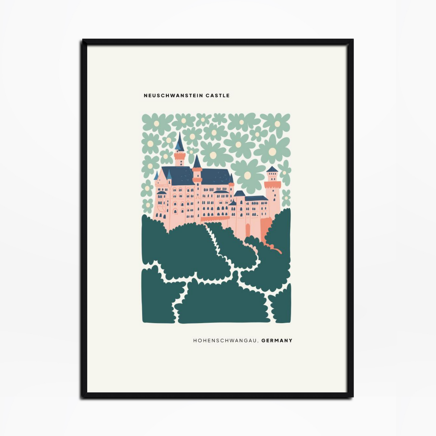 Neuschwanstein Castle Floral Print