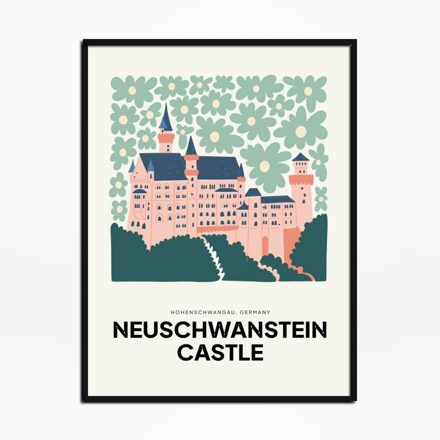 Neuschwanstein Castle Floral Print