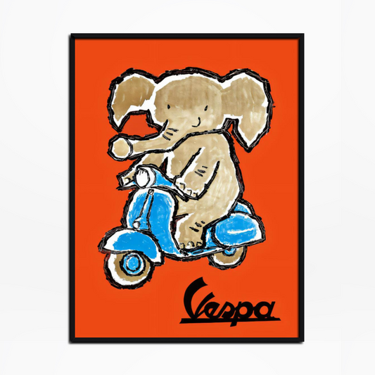 1959 Vespa Elephant Riding Scooter Poster