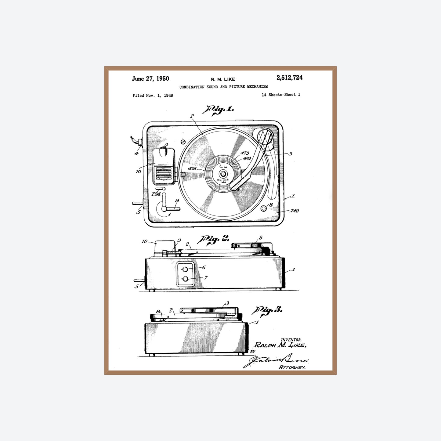 Record Player 1950 Patent Print