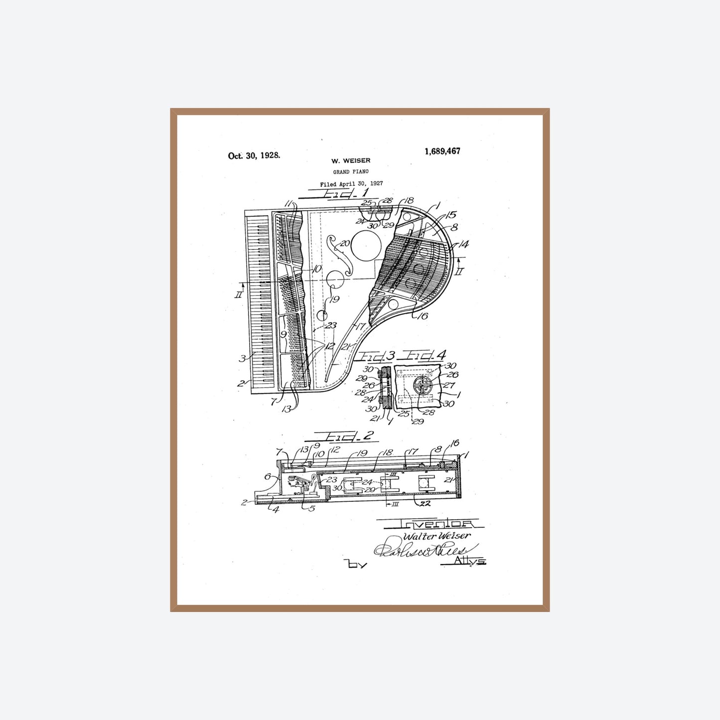 Grand Piano 1928 Patent Print