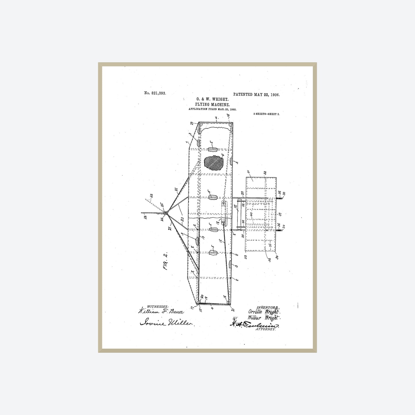 Wright Brothers Flying Machine Patent Print