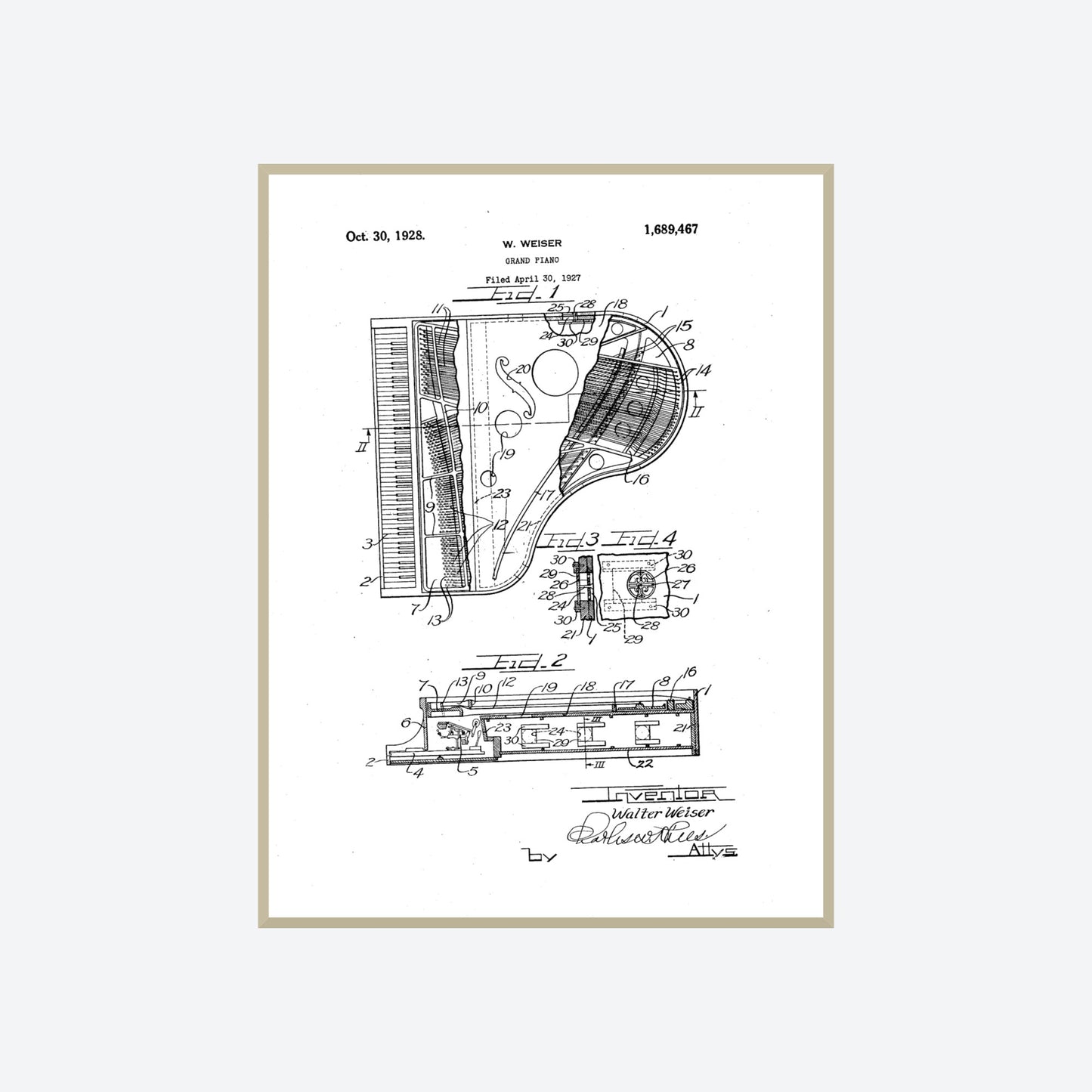 Grand Piano 1928 Patent Print