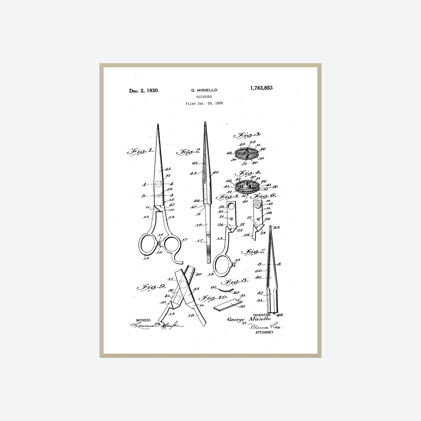 Scissors 1930 Patent Print