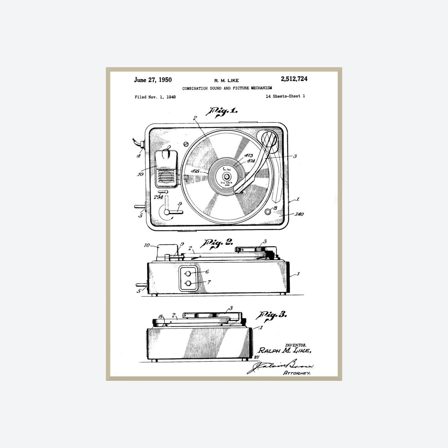 Record Player 1950 Patent Print