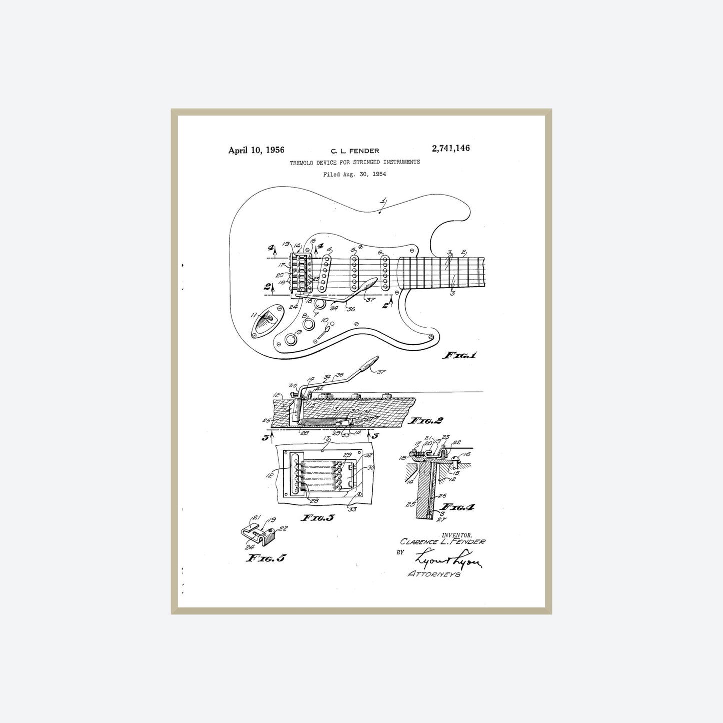 Fender Stratocaster 1954 Guitar Patent Print