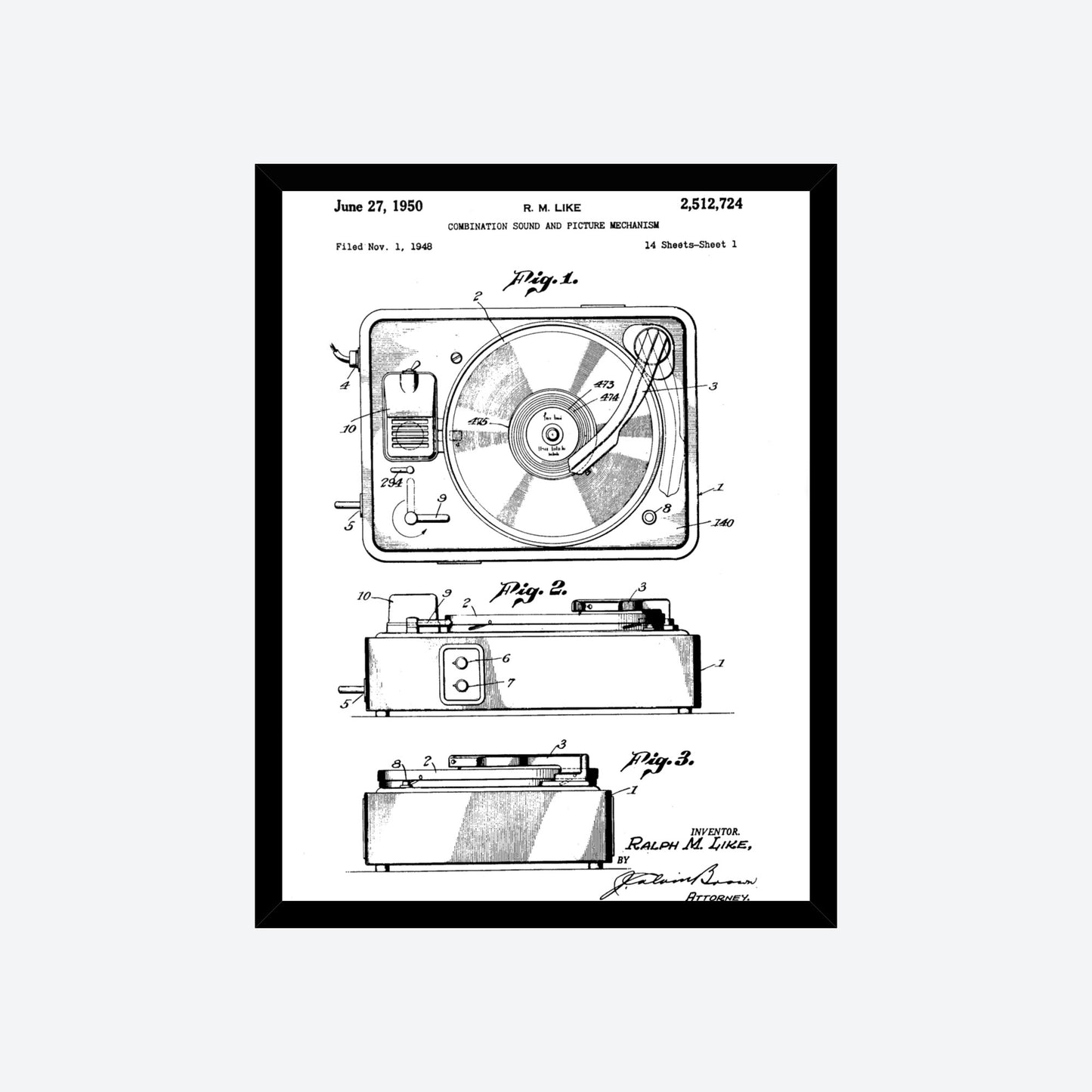 Record Player 1950 Patent Print