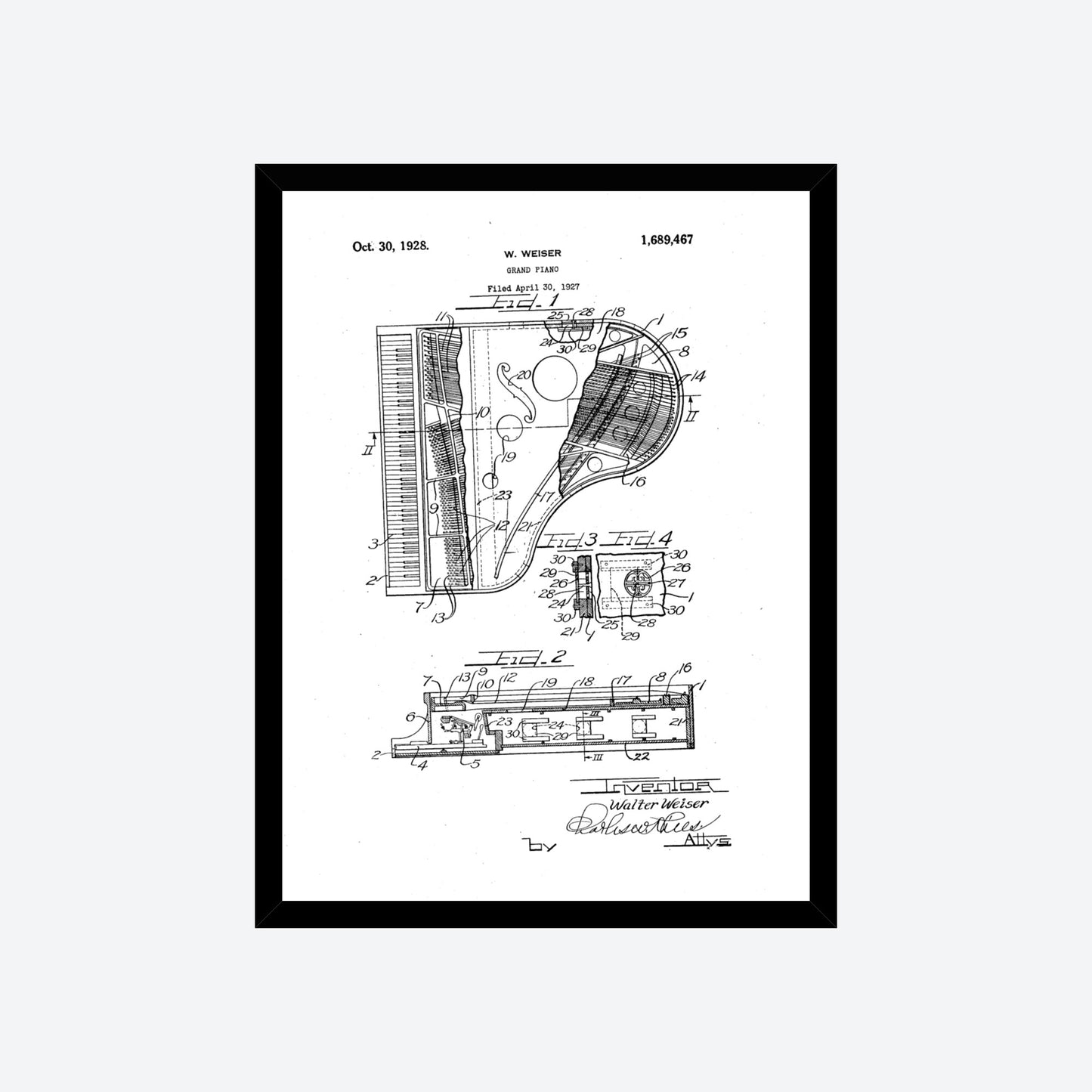 Grand Piano 1928 Patent Print