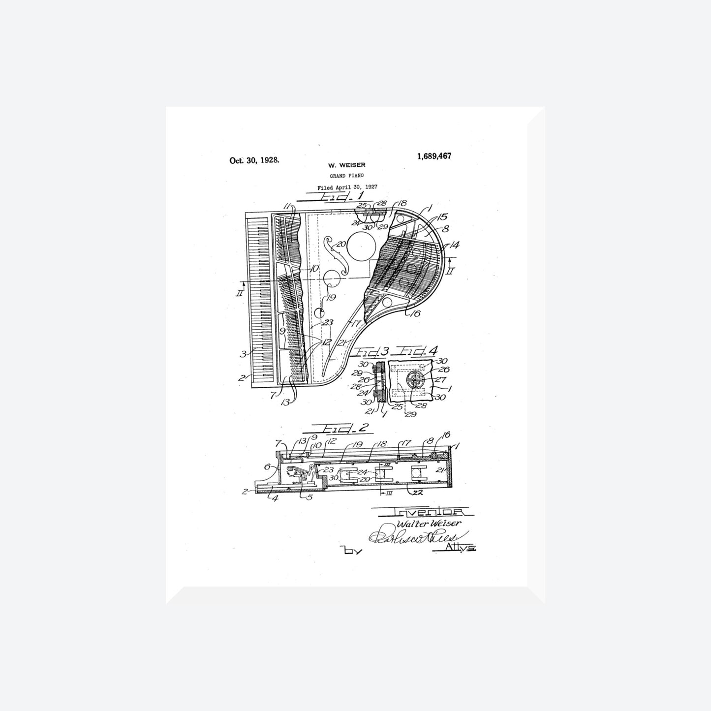 Grand Piano 1928 Patent Print